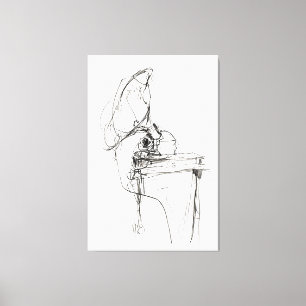 Vintage Elegant Old Gramophone Sketch - Premium Canvas Print