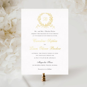 Vintage Elegant Olive Oak Wreath Monogram Wedding