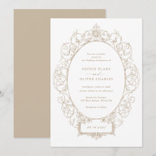 Vintage Elegant Ornament Floral Leaf Frame Wedding Invitation