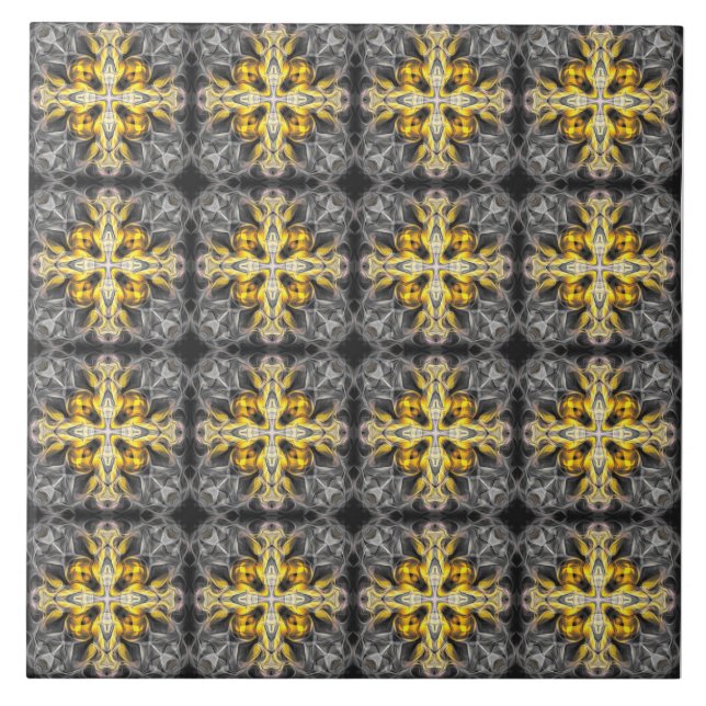 Vintage, elegant, ornamental, mustard yellow, grey tile (Front)