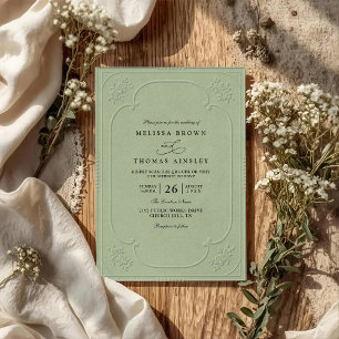 Vintage Elegant Ornate Embossing QR Code Wedding Invitation