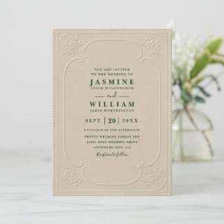 Vintage Elegant Ornate Embossing QR Code Wedding Invitation