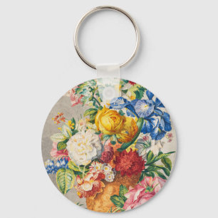Vintage Elegant Pastel Floral Botanical Wall Art Keychain