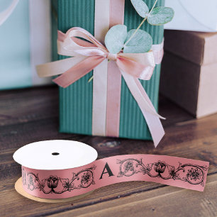 Vintage Elegant Pastel Pink Floral And Monogram Satin Ribbon