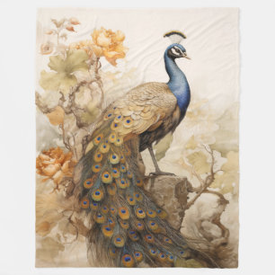 Vintage Elegant Peacock Fleece Blanket