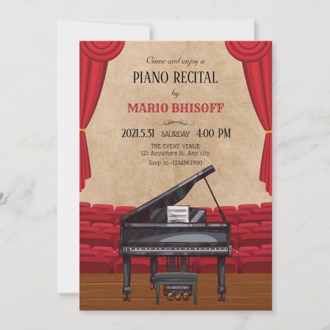 Vintage elegant piano concert recital stage invitation (Front)