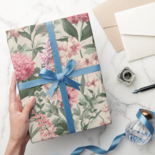 Vintage Elegant Pink Garden Watercolor Pattern Wrapping Paper