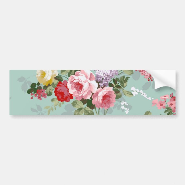 Vintage Elegant Pink Red Roses Pattern Bumper Sticker (Front)