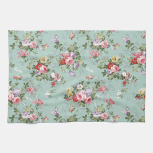 Vintage Elegant Pink Red Roses Pattern Kitchen Towel