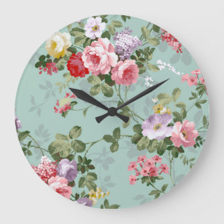 Vintage Elegant Pink Red Roses Pattern Large Clock
