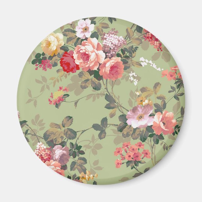 Vintage Elegant Pink Red Yellow Roses Pattern Magnet (Front)