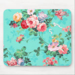 Vintage Elegant Pink Red Yellow Roses Pattern Mouse Pad<br><div class="desc">Vintage cute girly colourful pink red yellow and white roses .A elegant floral design on colourful turquoise background .The perfect romantic gift idea for her on any occasion</div>