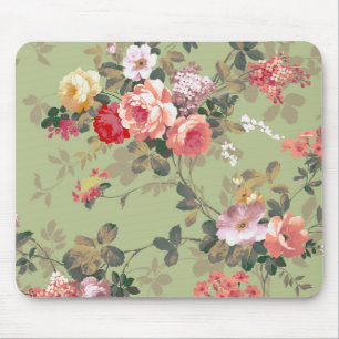Vintage Elegant Pink Red Yellow Roses Pattern Mouse Pad