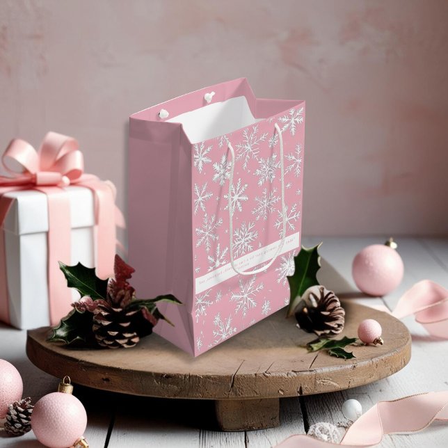 Vintage Elegant Pink  Snowflakes patterns Medium Gift Bag (Vintage Elegant Pink Snowflakes patterns Medium Gift Bag)
