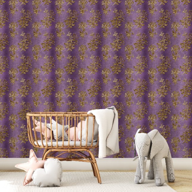 Vintage Elegant Purple Gold Floral  Wallpaper (Vintage Elegant Purple Gold Floral Wallpaper)
