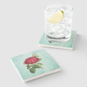 Vintage Elegant Red Rose Illustration Stone Coaster