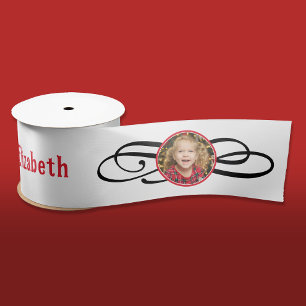 Vintage Elegant Red White Photo Portrait Festive Satin Ribbon