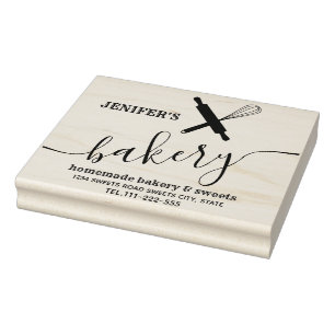 Vintage elegant rolling pin whisk homemade bakery rubber stamp
