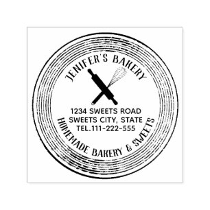 Vintage elegant rolling pin whisk homemade bakery self-inking stamp