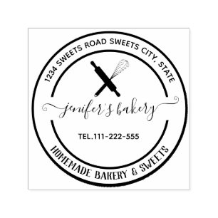 Vintage elegant rolling pin whisk homemade bakery self-inking stamp