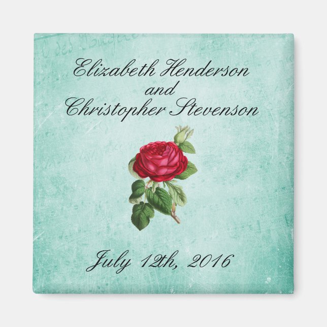 Vintage Elegant Romantic Red Rose Wedding Magnet (Front)