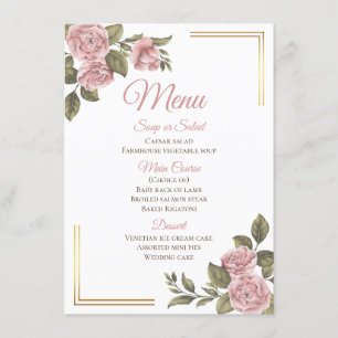 Vintage Elegant Rose Rose Floral Mariage Menu