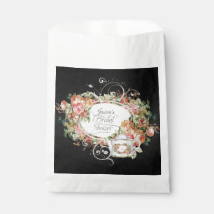 Vintage Elegant Rose Tea Party Black Bridal Shower Favour Bag