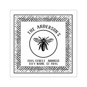Vintage elegant rustic bee family name rubber stamp