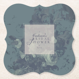 Vintage Elegant Rustic Teal Floral Bridal Shower Paper Coaster
