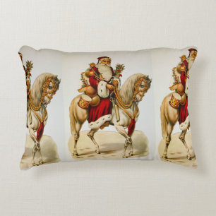 Vintage Elegant Santa on Horse Accent Pillow