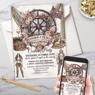 Vintage Elegant Skull Pirate Adult Halloween Party Invitation
