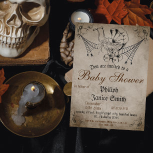 Vintage Elegant Spooky, Halloween Baby Shower Invitation