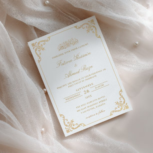 Vintage Elegant Stylish Gold Script Muslim Wedding Invitation