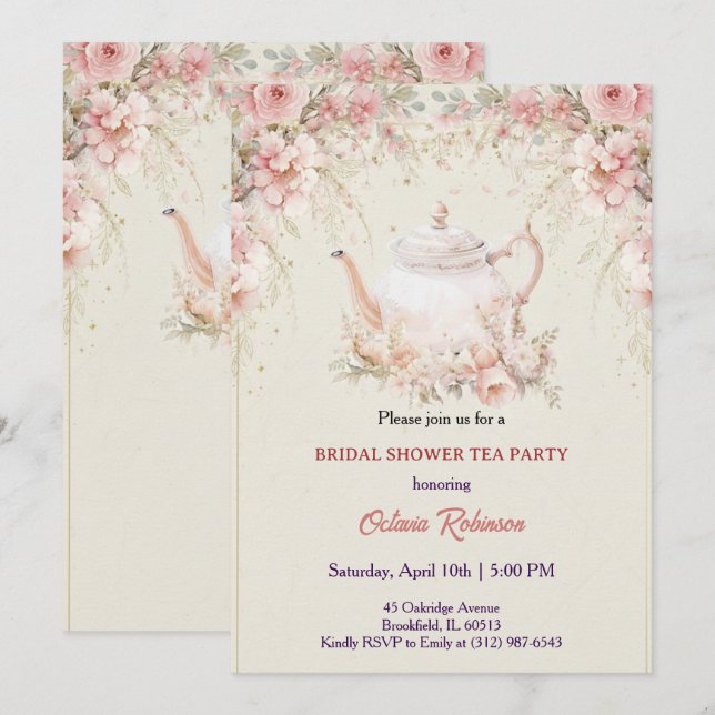 Vintage Elegant Tea Party Bridal Shower Invitation (Front/Back)