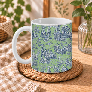 Vintage Elegant Toile de Jouy Blue Green Coffee Mug