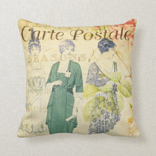 Vintage elegant Victorian ladies floral typography Throw Pillow