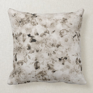 Vintage elegant white grey ivory roses floral throw pillow