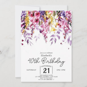 Vintage Elegant Wildflowers 40th birthday  Invitation