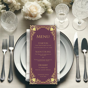 Vintage Elegant Wine Colour Faux Gold Wedding  Menu