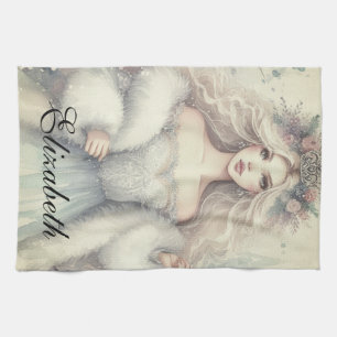 Vintage Elegant Winter Princess Fairytale  Kitchen Towel