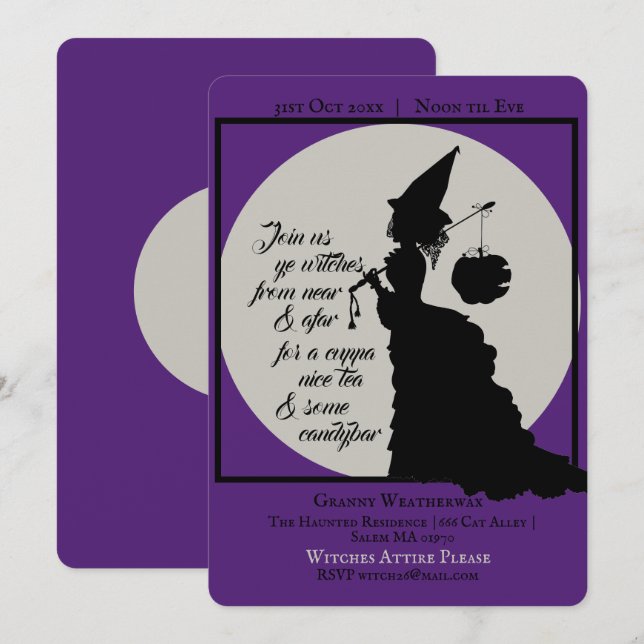 Vintage Elegant Witch Victorian Halloween Party Invitation (Front/Back)