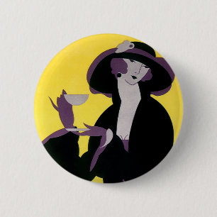 Vintage Elegant Woman Drinking Afternoon Tea Party 2 Inch Round Button