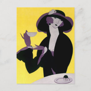 Vintage Elegant Woman Drinking Afternoon Tea Party Postcard