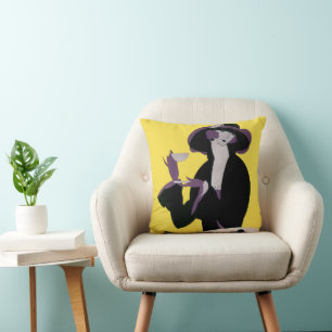 Vintage Elegant Woman Drinking Afternoon Tea Party Throw Pillow