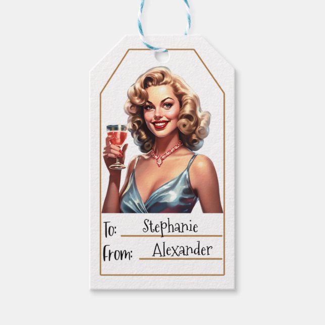 Vintage Elegant Woman| Personalized To & From (6) Gift Tags (Front)