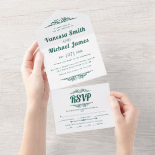 Vintage elements evergreen typography wedding  all in one invitation