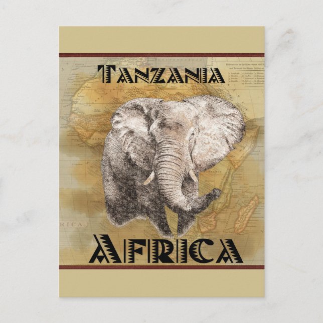 Vintage Elephant Africa Travel Map Postcard (Front)