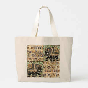 Vintage Elephant and Batik Style Tote Bag