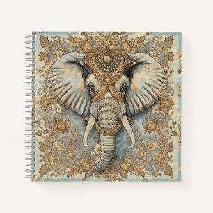 Vintage Elephant, Antique Elephant,Gold Soft Blue Notebook
