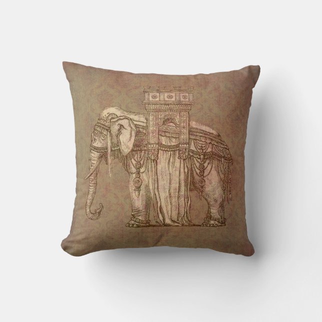Vintage Elephant Bastille Throw Pillow (Front)